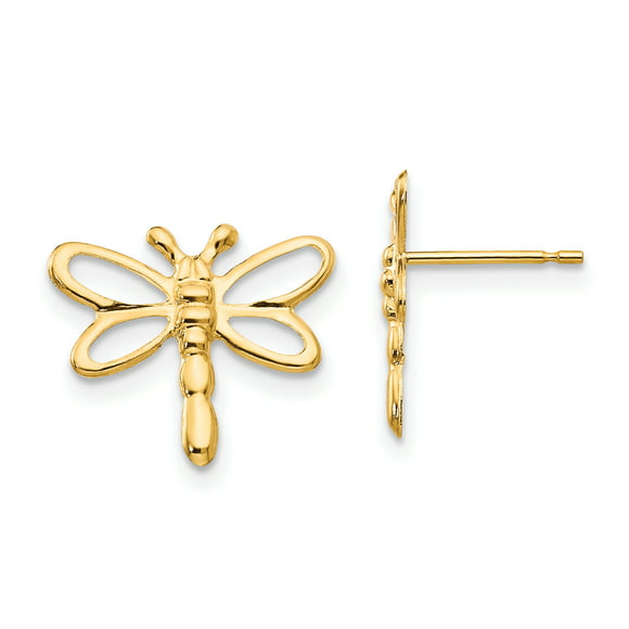 14k Yellow Gold Multi-Color Enameled Dragonfly Post Earrings 7x11 mm 